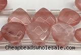 CTR601 Top drilled 10*10mm faceted briolette cherry quartz beads