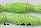 CTU892 15.5 inches 15*45mm carved rice dyed turquoise beads