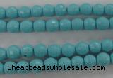 CTU910 15.5 inches 4mm faceted round synthetic turquoise beads