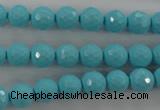 CTU912 15.5 inches 8mm faceted round synthetic turquoise beads