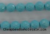 CTU914 15.5 inches 12mm faceted round synthetic turquoise beads