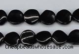 CTW03 15.5 inches 12mm twisted coin black agate beads wholesale