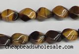 CTW151 15.5 inches 8*11mm twisted rice yellow tiger eye beads