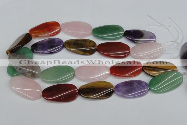 CTW168 15.5 inches 22*40mm twisted oval mixed gemstone beads