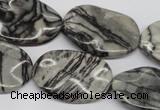 CTW305 15.5 inches 20*30mm wavy oval black water jasper beads