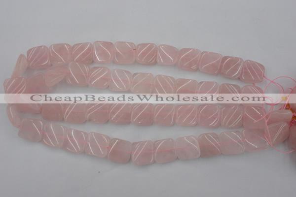 CTW350 15.5 inches 16*16mm twisted square rose quartz beads