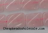 CTW371 15.5 inches 15*20mm twisted rectangle rose quartz beads