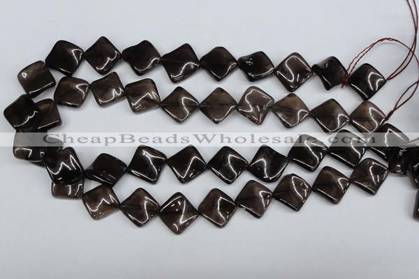 CTW42 15.5 inches 15*15mm twisted diamond smoky quartz beads