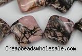 CTW51 15.5 inches 15*15mm twisted diamond rhodonite beads