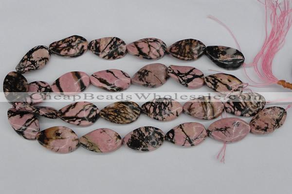 CTW95 15.5 inches 18*30mm twisted oval rhodonite gemstone beads