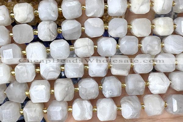 CUBE221 15 inches 10mm faceted cube white crazy lace agate beads wholesale