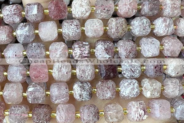 CUBE227 15 inches 10mm faceted cube strawberry quartz beads wholesale