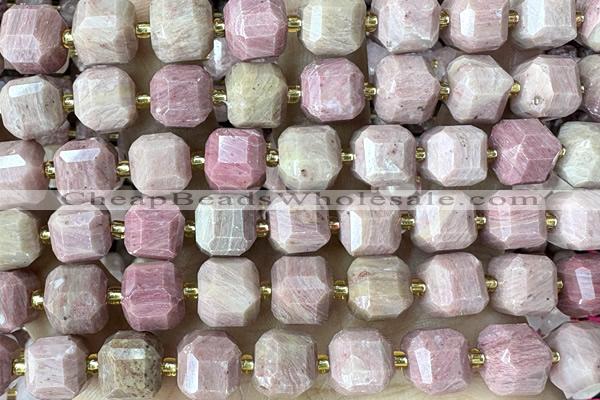 CUBE228 15 inches 10mm faceted cube pink wooden jasper beads wholesale