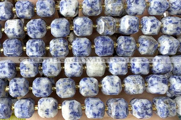 CUBE231 15 inches 10mm faceted cube blue spot stone beads wholesale