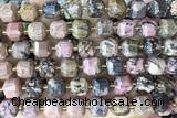 CUBE234 15 inches 10mm faceted cube rhodonite beads wholesale