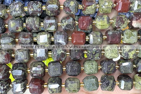 CUBE249 15 inches 10mm faceted cube dragon blood jasper beads wholesale