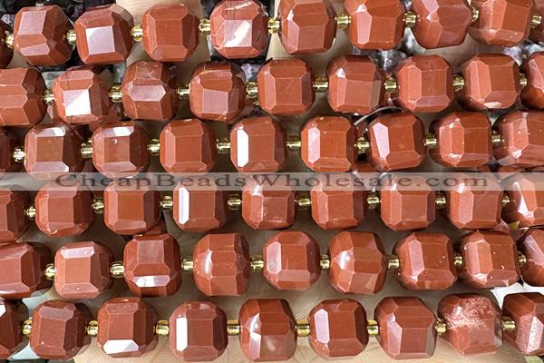 CUBE252 15 inches 10mm faceted cube red jasper beads wholesale