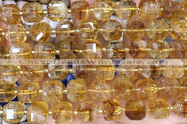 CUBE253 15 inches 10mm faceted cube citrine beads wholesale