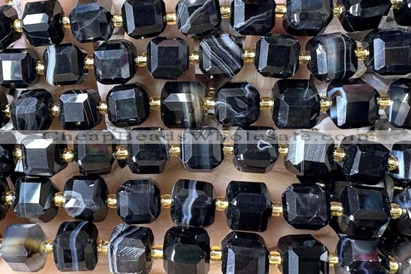 CUBE254 15 inches 10mm faceted cube black agate beads wholesale