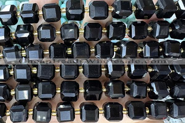 CUBE255 15 inches 10mm faceted cube black agate beads wholesale