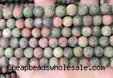 CUG192 15.5 inches 8mm round matte unakite beads wholesale