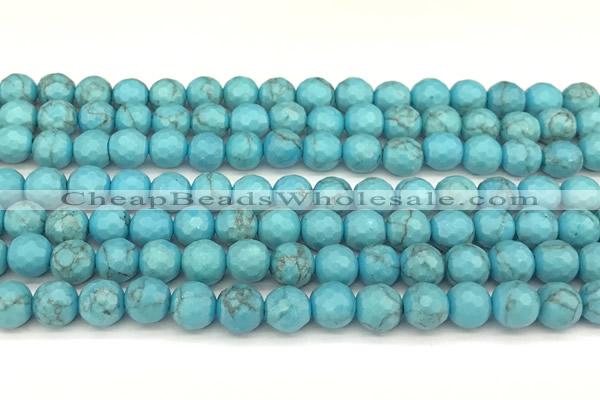 CWB260 15 inches 6mm faceted round howlite turquoise beads