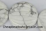 CWB64 15.5 inches 40mm carved coin natural white howlite beads wholesale