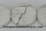 CWB65 15.5 inches 30mm carved coin natural white howlite beads