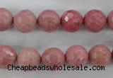 CWF04 15.5 inches 12mm faceted round pink wooden fossil jasper beads