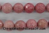 CWF05 15.5 inches 14mm faceted round pink wooden fossil jasper beads