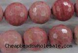 CWF07 15.5 inches 18mm faceted round pink wooden fossil jasper beads