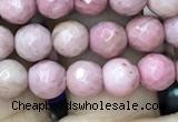 CWF09 15.5 inches 4mm faceted round pink wooden fossil jasper beads