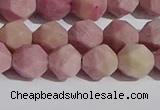 CWF31 8mm faceted nuggets matte pink wooden fossil jasper beads