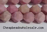 CWF32 10mm faceted nuggets matte pink wooden fossil jasper beads