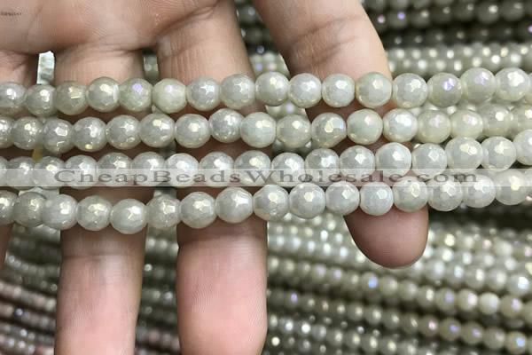 CWH70 15.5 inches 6mm faceted round AB-color white jade beads