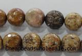 CWJ307 15.5 inches 14mm faceted round wood jasper gemstone beads