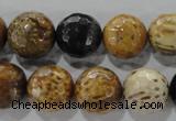 CWJ308 15.5 inches 15mm faceted round wood jasper gemstone beads