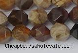 CWJ485 15.5 inches 10mm faceted nuggets wood jasper beads