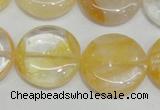 CYC07 15.5 inches 25mm flat round yellow crystal quartz beads