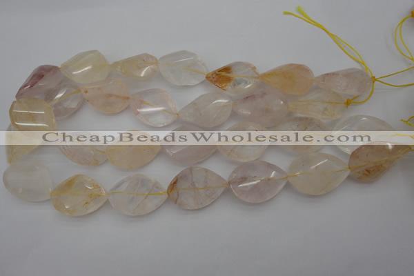 CYC204 15.5 inches 20*30mm twisted & faceted teardrop yellow quartz beads