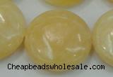 CYJ52 15.5 inches 30mm flat round yellow jade gemstone beads wholesale