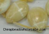 CYJ55 22*30mm top-drilled flat teardrop yellow jade gemstone beads