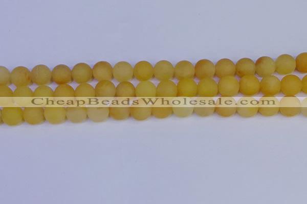 CYJ604 15.5 inches 12mm round matte yellow jade beads wholesale