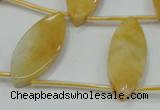 CYJ72 Top-drilled 15*35mm carved leaf yellow jade beads wholesale