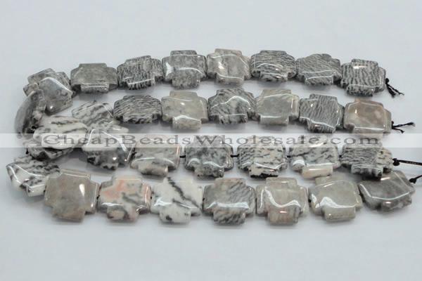 CZJ53 16 inches 25*25mm cross zebra jasper gemstone beads wholesale