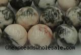 CZJ555 15.5 inches 14mm round pink zebra jasper beads wholesale