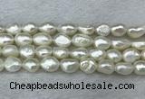 FWP286 15 inches 9mm - 10mm baroque white freshwater pearl strands