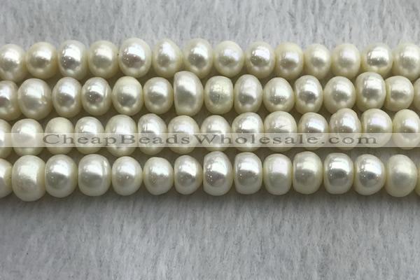 FWP323 15 inches 7mm - 8mm button white freshwater pearl strands