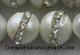 FWP345 9mm - 10mm potato white freshwater pearl with rhinestone beads