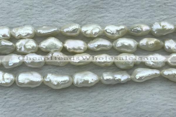 FWP353 15 inches 9mm - 10mm baroque white freshwater pearl strands